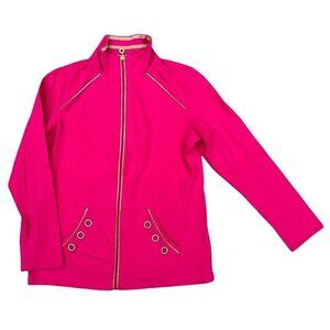 THE QUAKER FACTORY Womens Size Medium Pink Full Zip Rhinestone Jacket​​​…​